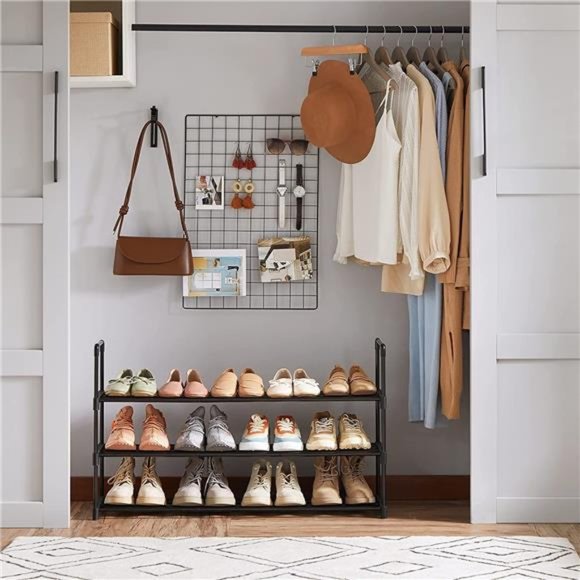 SONGMICS Shoe Rack, 3-Tier Shoe Organizer, Metal Shoe Shelf  SONGMICS Shoe Rack, 3-Tier Shoe Storage Organizer, Metal Shoe Shelf